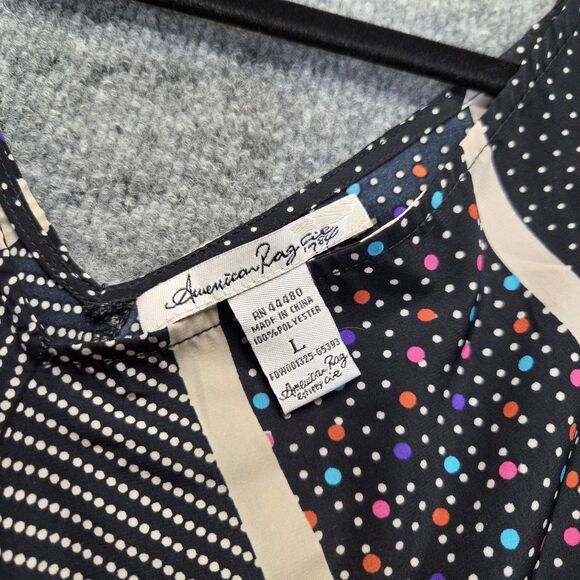 American Rag Dress Womens Large Dot Stripe Geometric V Neck Cap Sleeve - Picture 3 of 6